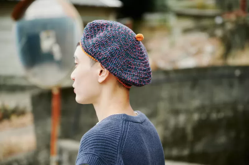 顏色｜深綠x紫紅x橘 材質｜棉線 cotton 100% 製造｜手工編織 made in Taiwan 頭圍｜ 54~58 cm