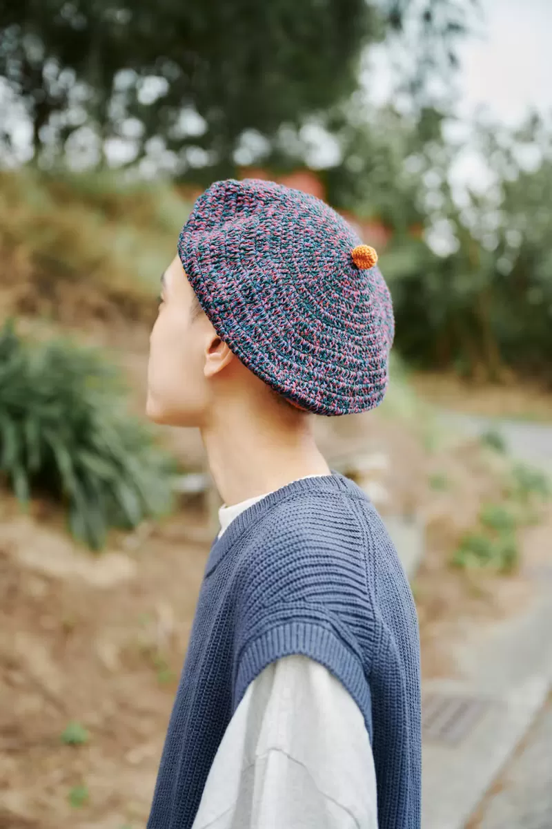 顏色｜深綠x紫紅x橘 材質｜棉線 cotton 100% 製造｜手工編織 made in Taiwan 頭圍｜ 54~58 cm