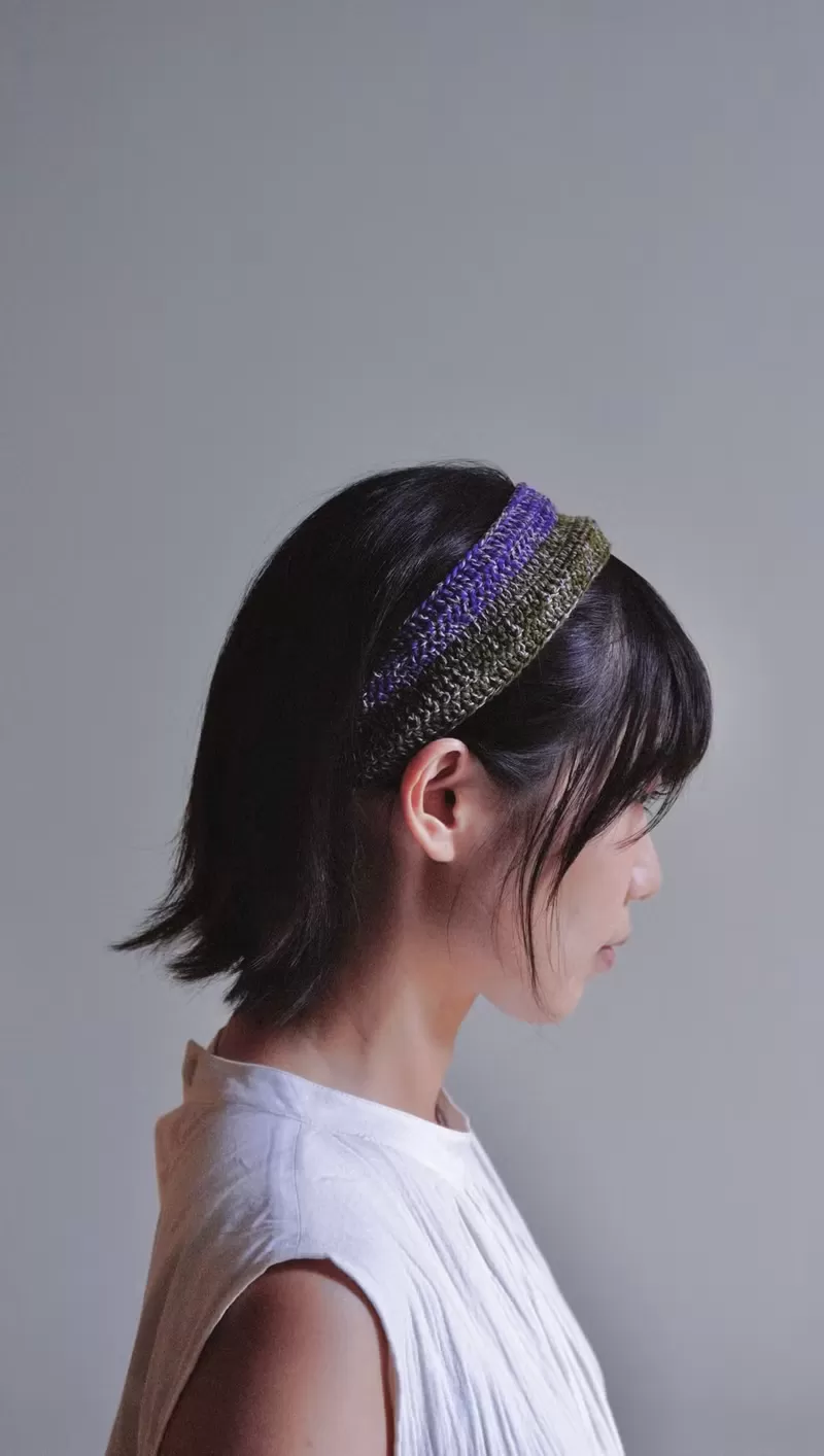 顏色/抹茶綠x紫菫 材質/ 棉線 適合頭圍/54~58cm