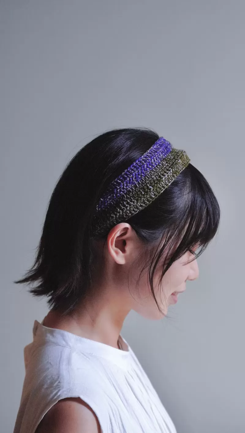顏色/抹茶綠x紫菫 材質/ 棉線 適合頭圍/54~58cm