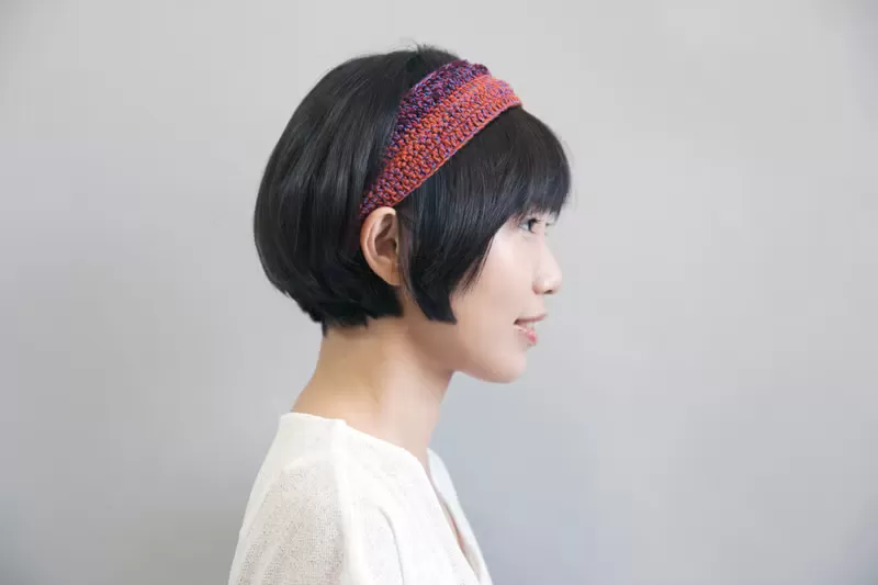 顏色/葡萄紫x楓葉紅 材質/ 棉線 適合頭圍/54~58cm