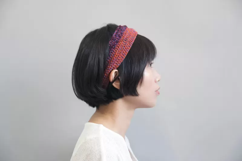 顏色/葡萄紫x楓葉紅 材質/ 棉線 適合頭圍/54~58cm